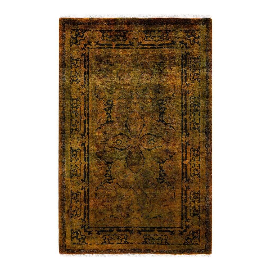 Overton Hand Knotted Wool Vintage Inspired Modern Contemporary Overdyed Yellow Area Rug - 2' 8" x 4' 1"