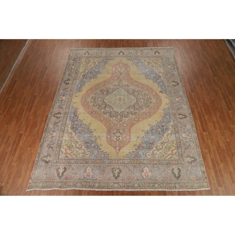 Medallion Tabriz Persian Vintage Rug Handmade Wool Carpet - 9'5" x 12'2"