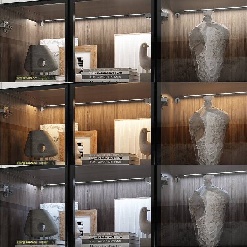 LED-Lit Wood Grain Cabinet - Configurable Storage for Home or Office