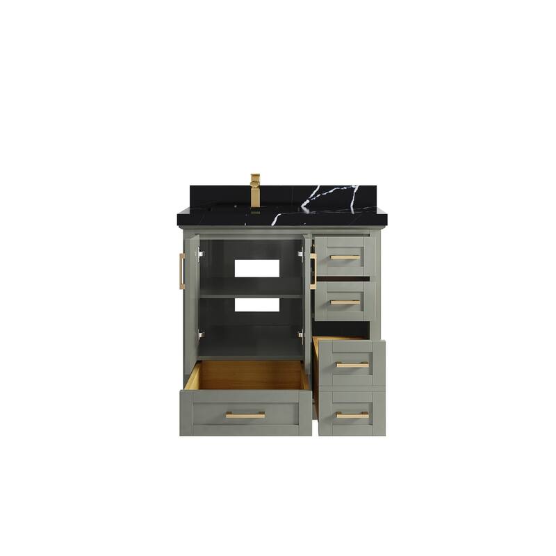 Willow Collections 36 x 22 Boston Left Offset Sink Bathroom Vanity with Quartz or Marble Countertop