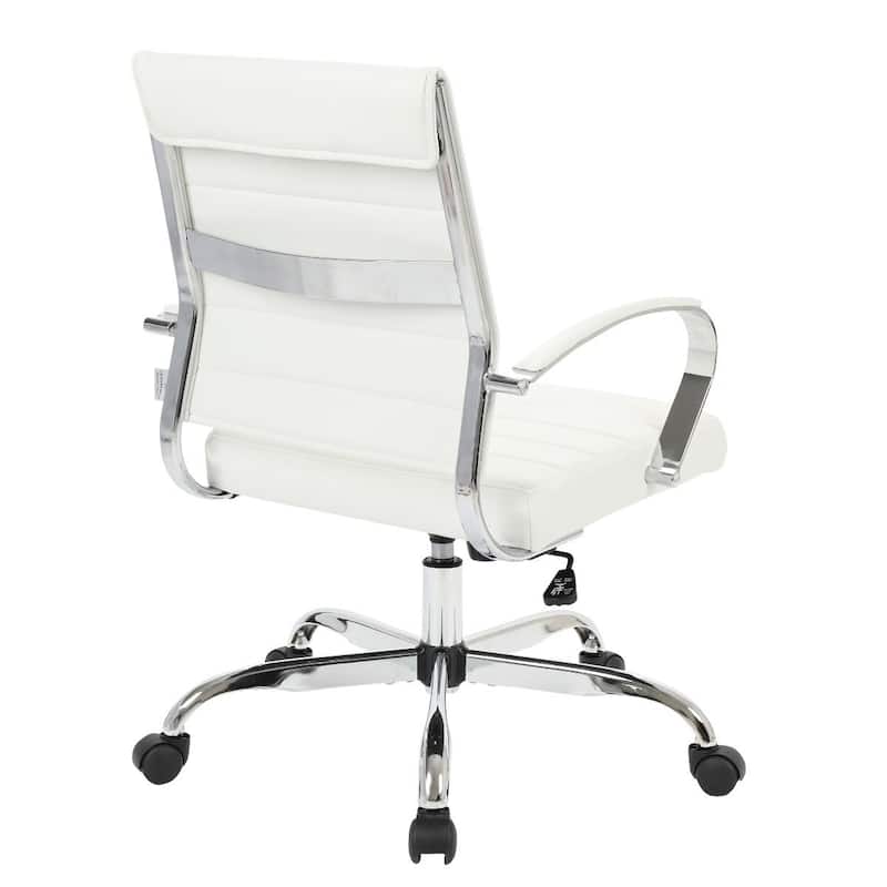 Benmar Leather Ribbed Office Chair with Chrome Frame, Adjustable Height, Tilt Lock, 360° Swivel, and Smooth Rolling Casters