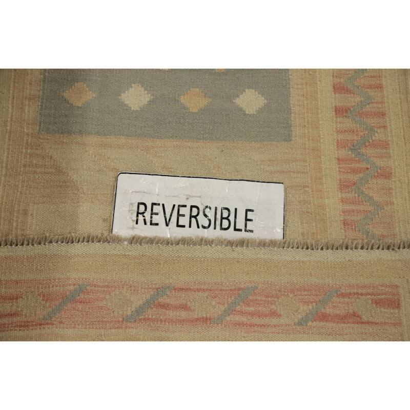 Hand Woven Oriental 100% Wool Carpet Southwestern Tribal Beige & Ivories Kilim Runner Rug - 11' 5'' X 2' 8''