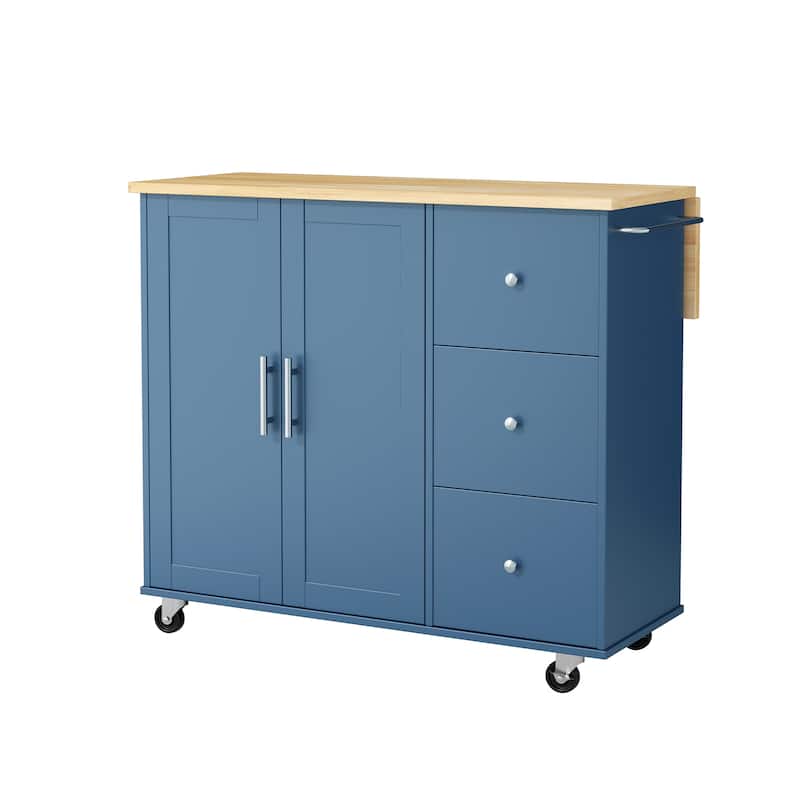 Rolling Kitchen Island with Storage Cabinet & 3 Drawers – Mobile Storage Cart with Extendable Countertop for Small Spaces