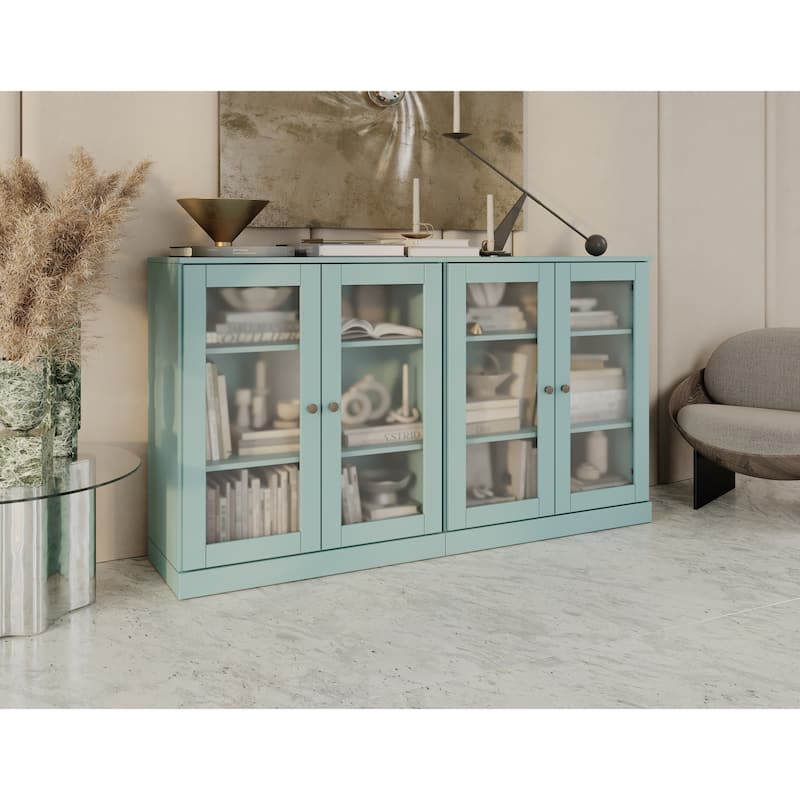 Palace Imports 100% Solid Wood 64" Sideboard with Frosted Glass Doors and Adjustable Shelves - Aqua Blue