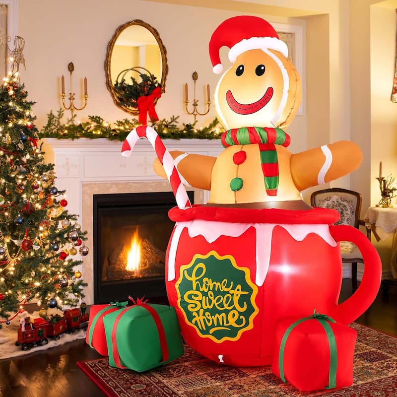 Christmas Inflatable Gingerbread Man Mug Xmas Blow up Yard Candy Boxes - Multicolor