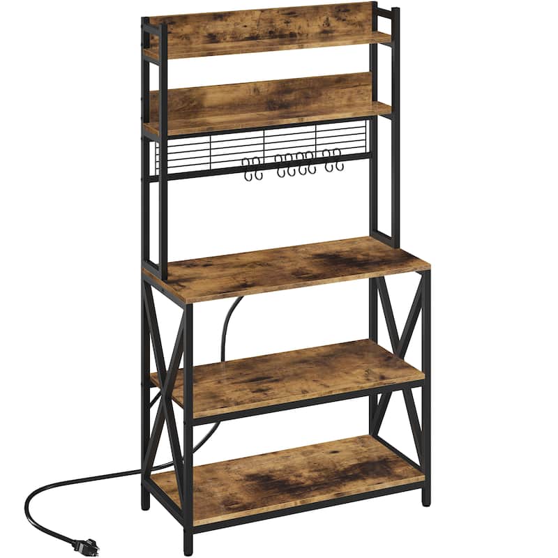 Yaheetech 5-Tier Industrial Kitchen Baker’s Rack Microwave Oven Stand with Power Outlets