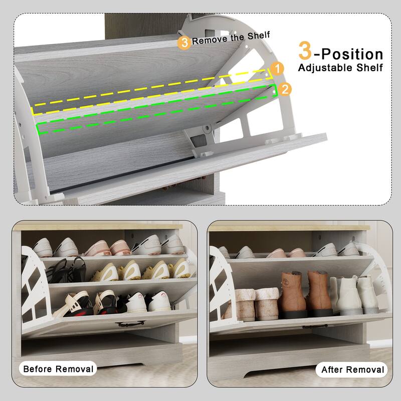 Shoe Storage Bench with 1 Flip Drawer and Adjustable Shelf