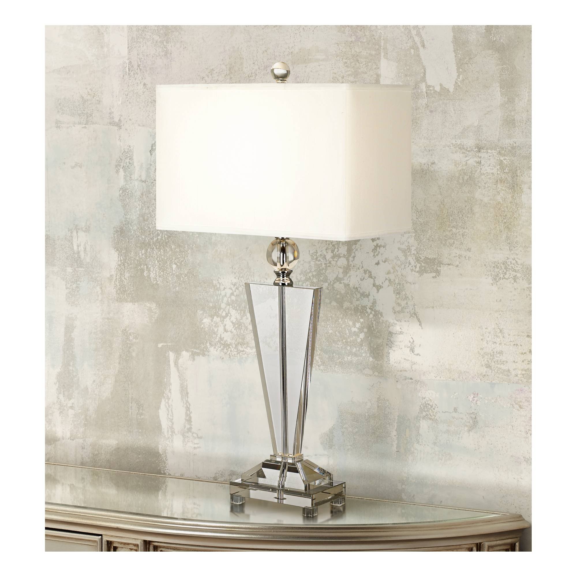 Traditional Art Deco Table Lamp 30 1 2 Tall Clear Crystal Glass Off White Rectangular Shade Bed Bath Beyond 38337382