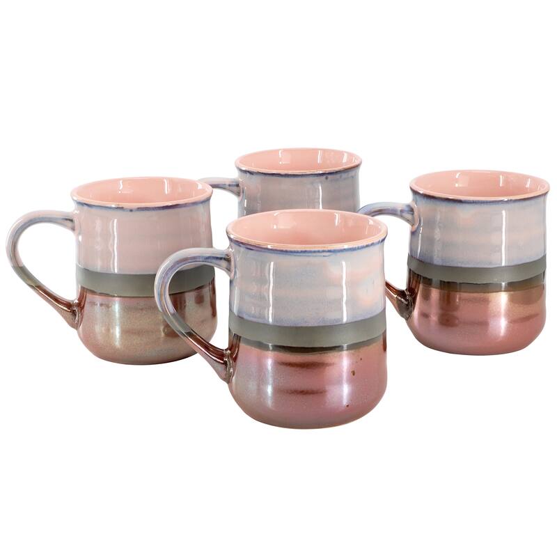 Gibson Home Copper Tonal 4 Piece Stoneware Cup Microwave Safe Set with Glaze Finish - 18 Ounce