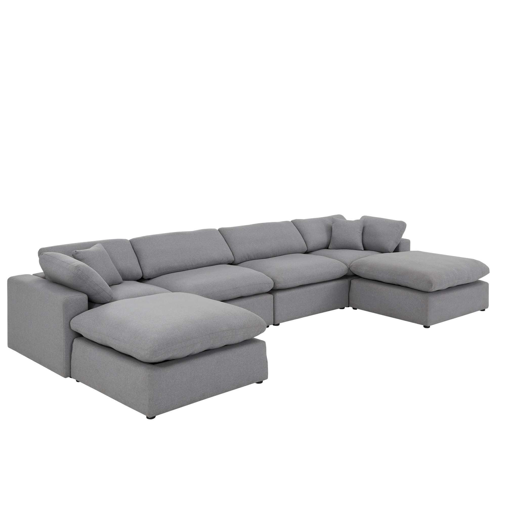 iNSPIRE Q Anka Grey Linen Down Filled Cushioned U-Shaped Sectional Sofa with Two Ottomans by  Modern