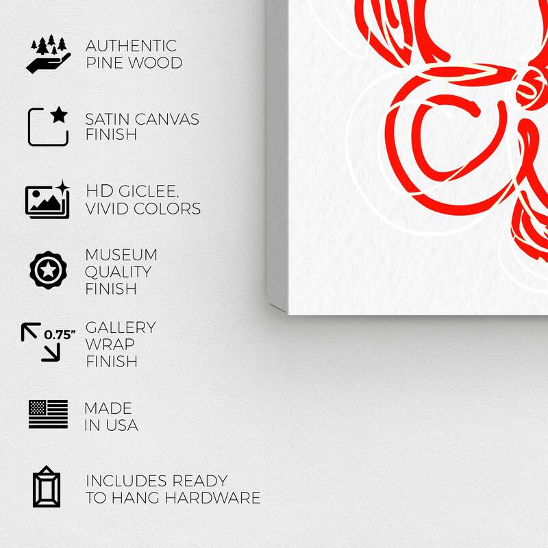 Wynwood Studio Canvas Abstract Zuma Floral Red White and Modern & Contemporary Wall Art Canvas Print