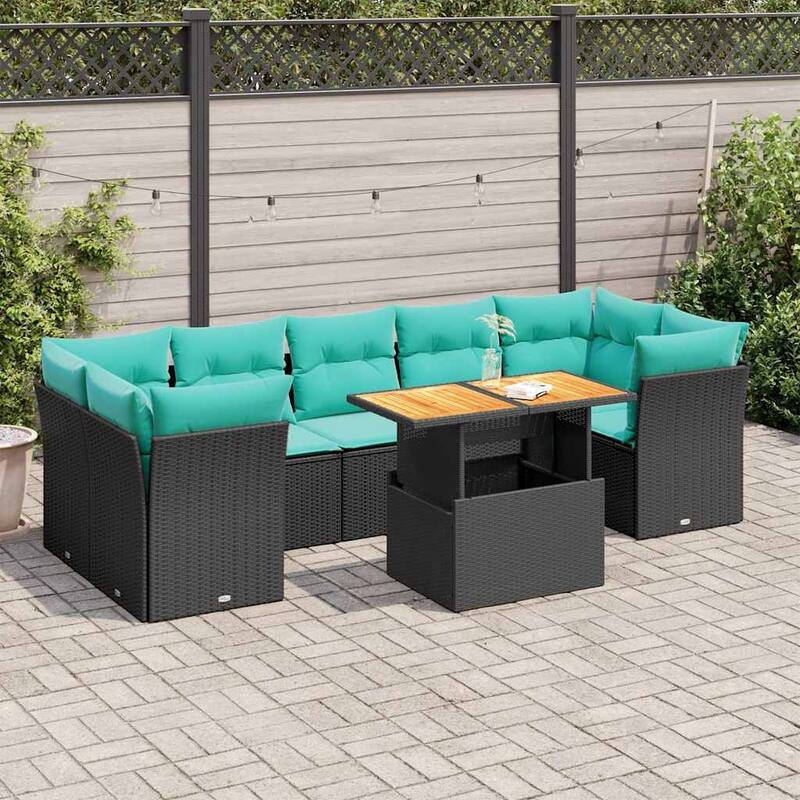 vidaXL Patio Sofa Set with Cushions Modular Lounge Set 6 Piece Poly Rattan - 21.7 x 24.4 x 27.2