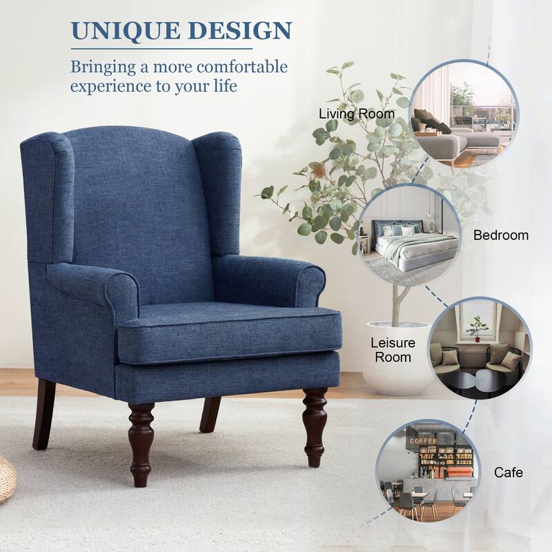 Accent Armchair with Turned Legs Set of 2 Blue/ Beige / Grey