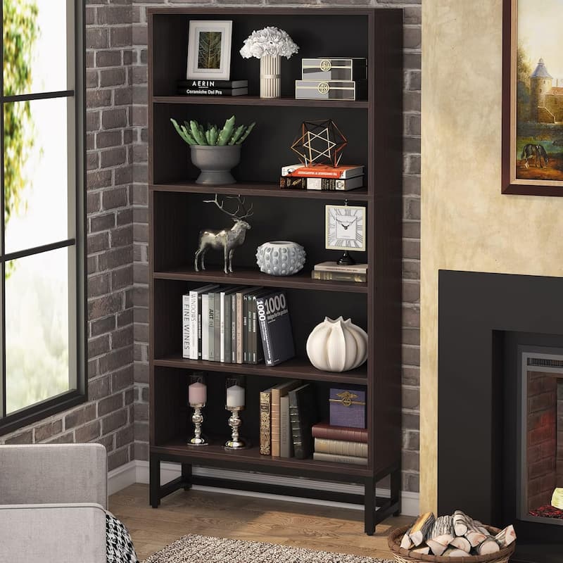 71-Inch Tall Bookcase, Heavy Duty Free-Standing Library Bookshelf with 5-Tier Shelves for Living Room