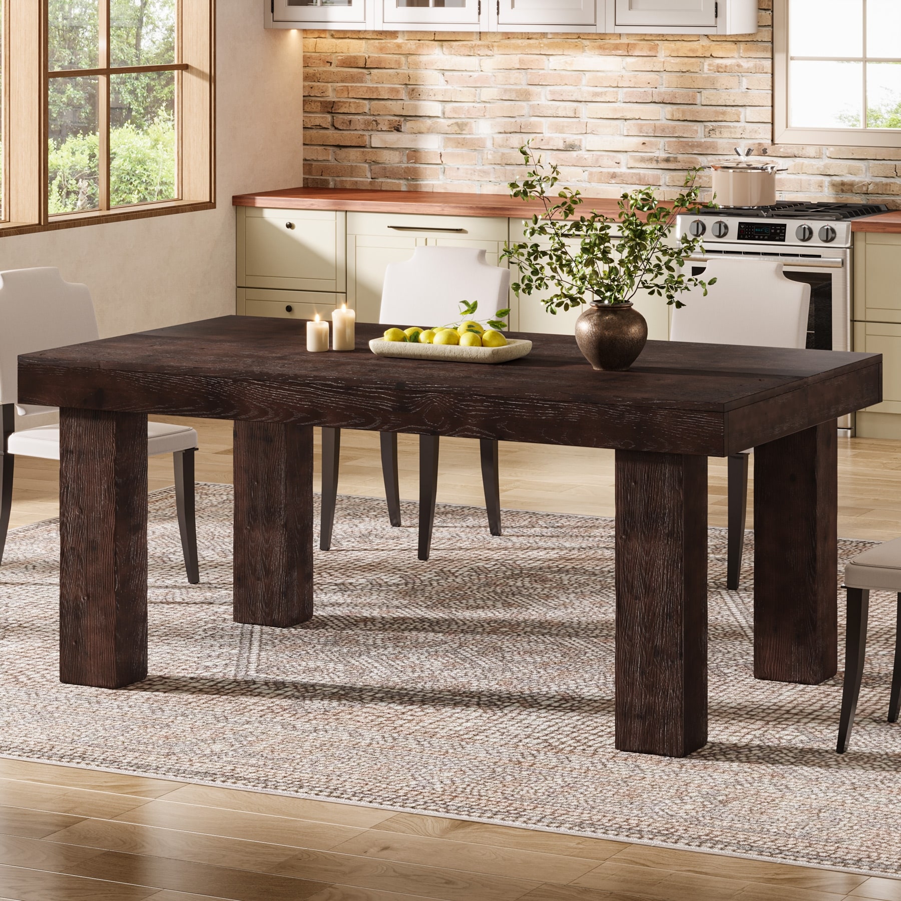 63 Inch Solid Wood Dining Table for 4-6, Rectangular Kitchen Table - 31.5" D x 62.99" W x 29.53" H