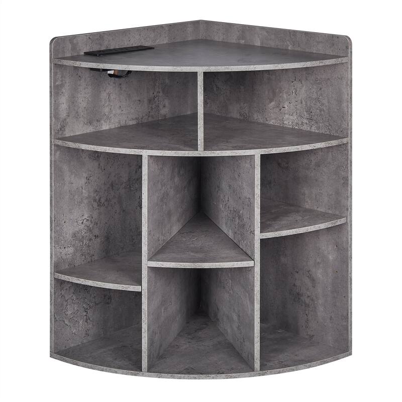 VECELO 4-Tier Adjustable Corner Bookshelf with Charging Station 3 AC Outlets & 2 USB Ports Waterproof Eco-Friendly Design