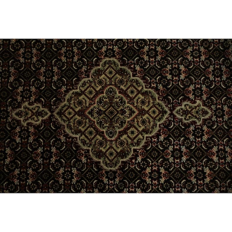 Hand Knotted Oriental 100% Wool Carpet Traditional Floral Black Tabriz-Mahi Area Rug - 4' 2'' X 4' 1''