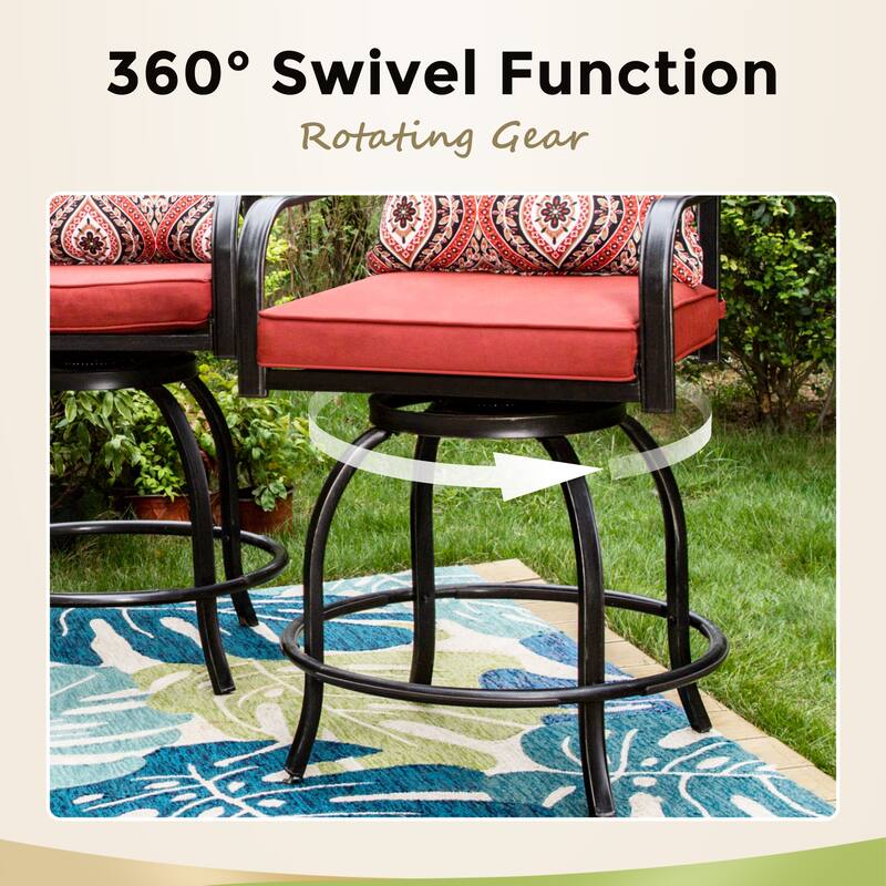 MAISON ARTS 3/5-Piece Patio High Bar Stool Set Rattan Chair Back Cushioned High Bar stool & Steel High Table