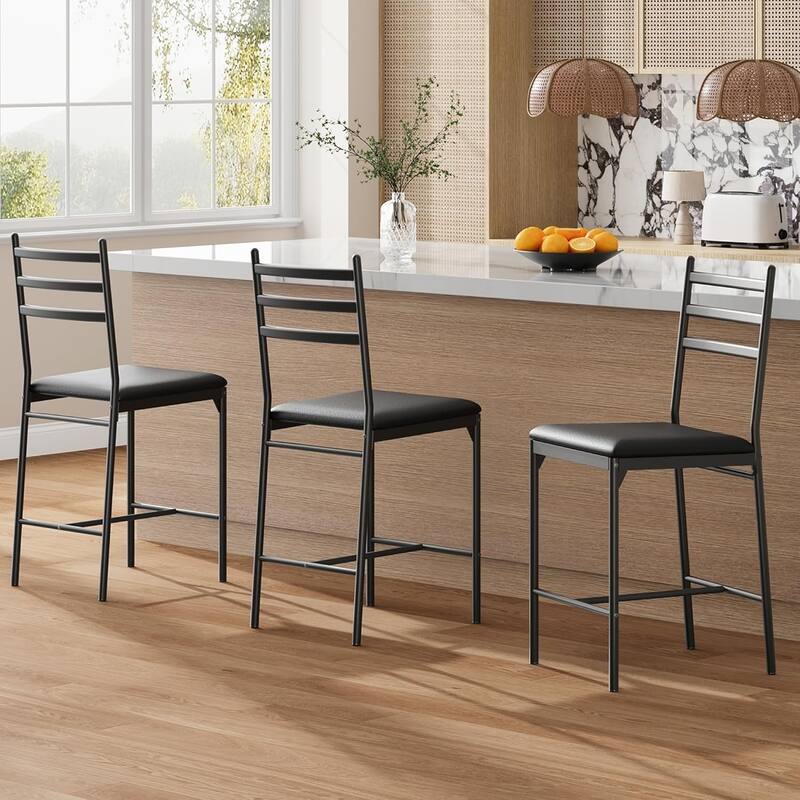 Faux Leather Bar Chair with Back, Thick Cushion, Footrest