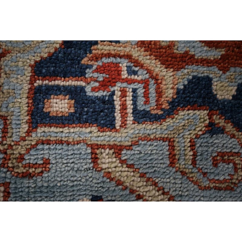 Blues & Orange Heriz Serapi Indian Area Rug Hand-Knotted Wool Carpet - 7'7" x 9'11"