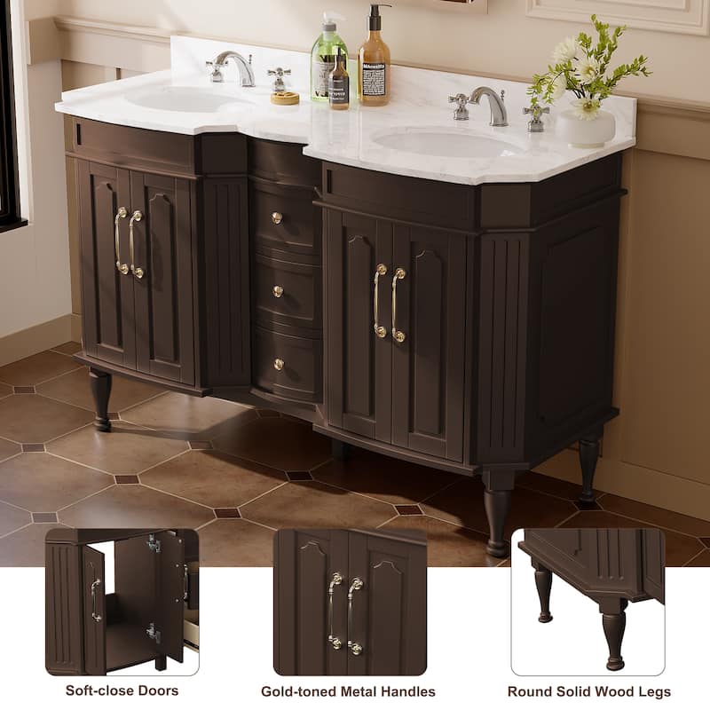 54-Inch European Style Solid Wood Bathroom Vanity with Sink – Elegant Detailing