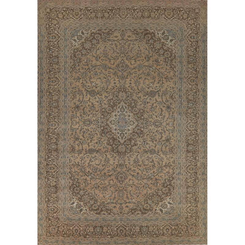 Traditional Mashad Persian Vintage Rug Bedroom Handmade Wool Carpet - 9'6" x 13'3"