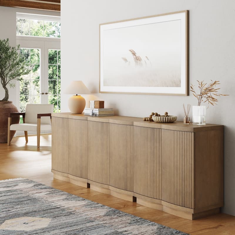 Tambellini Mid Century Modern Accent Cabinet with Doors or Media Storage Cabinet for Living Room with Solid Wood Base
