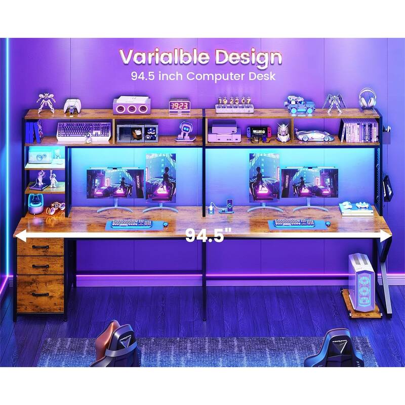 L Shaped Gaming Desk with Storage Shelves and Hutch Computer Desk 3 Drawers