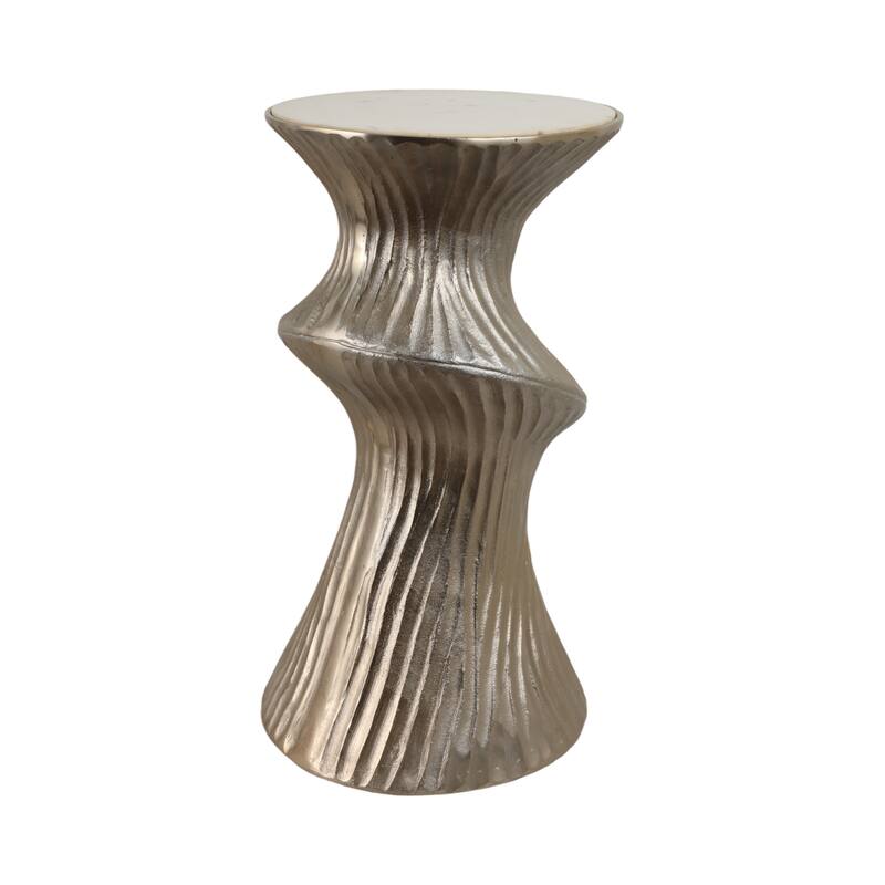 Marble Top Aluminum Side Table Round Sculptural Accent Modern