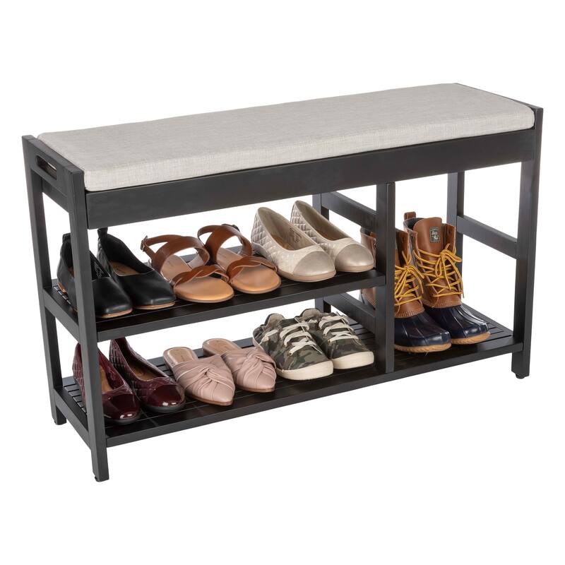 Lavish Home 3-Tier Shoe Bench with Cushioned Seat for Entryway - Black