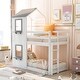 preview thumbnail 1 of 8, House Bunk Bed for Kids, Twin Over Twin Bunk Bed Frame, Wooden Floor Bunk Bed with Roof, Window, Guardrail, Ladder