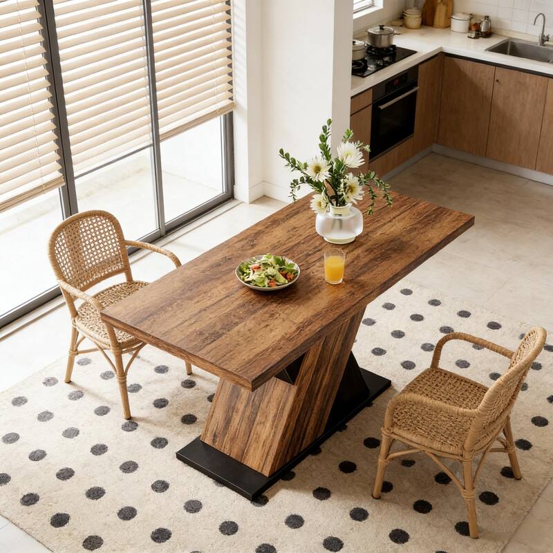 Wood Coffee Table, Kitchen Table for 4-6 People, Dining Table Greeting Table with X Shaped Base