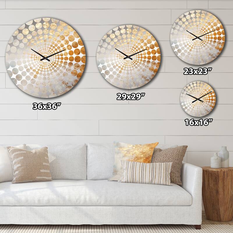 Designart "Beige And Gold Snow Blooming" Beige Abstract Shapes Clocks Modern Oversized Wall Clocks For Entryway