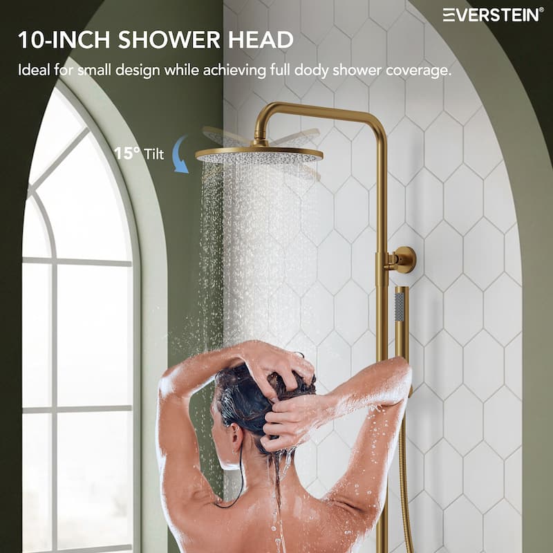 Height Adjustable Thermostatic Shower System with Tub Spout, 10" Rain Shower Head, Hand Shower, Brass Valve