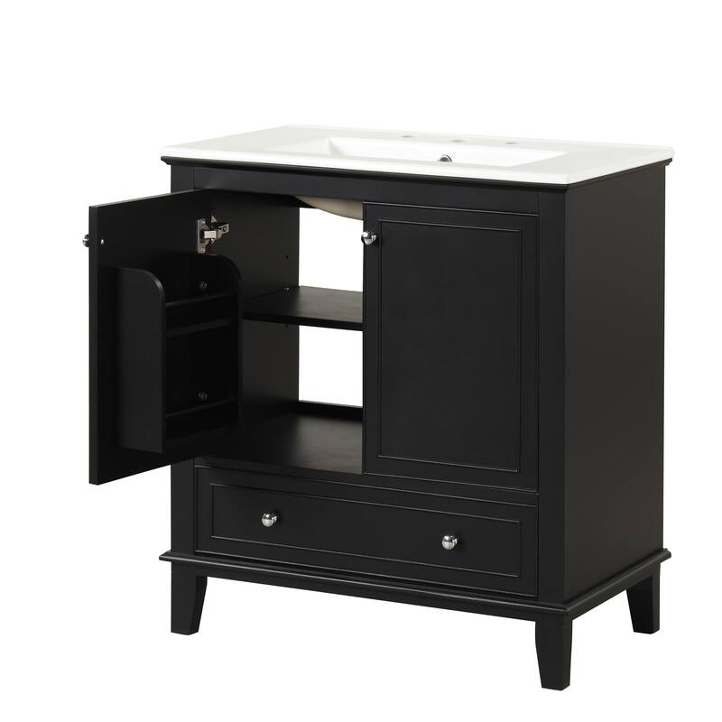 GDFStudio - Emerson 30-Inch Freestanding Bathroom Vanity with Ceramic Sink, Multi-functional Cabinet and Drawer, Painted Finish