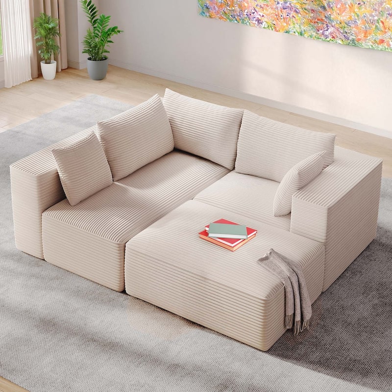 Moasis L Shaped Cloud Upholstered Couches Sectional Sofa with Deep Seat for Living Room or Bedroom - Beige