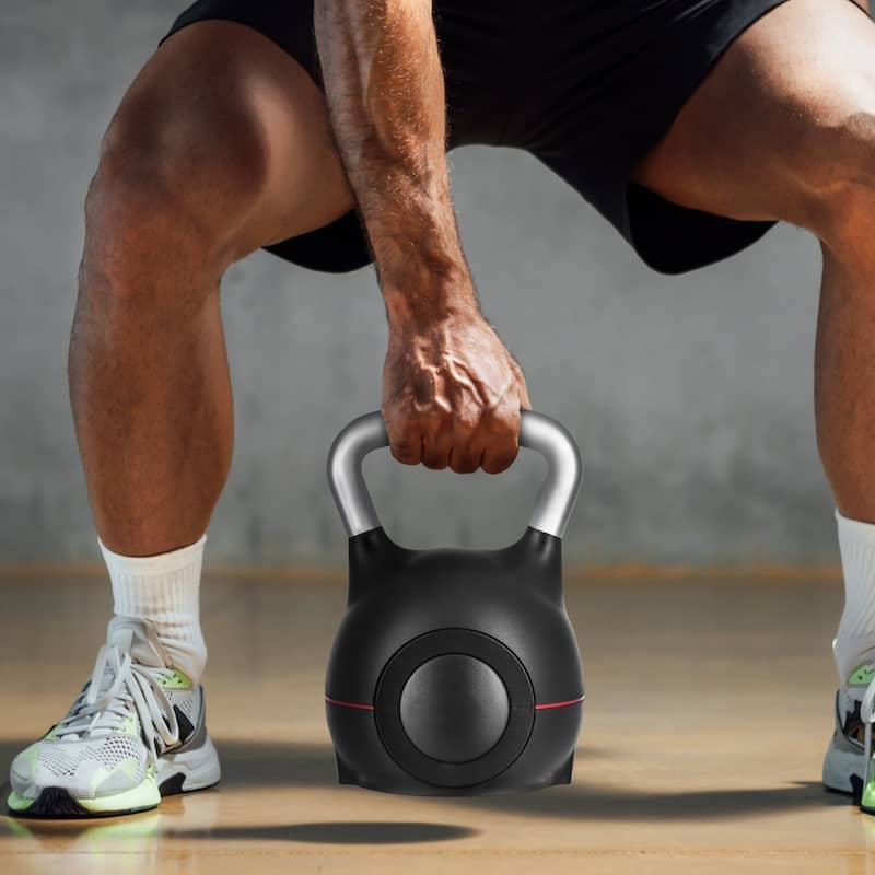 Black Adjustable Kettlebell with 7 Weight Levels ABS Body and Aluminum Handle for Full Workouts - 10 x 10 x 14.1 in