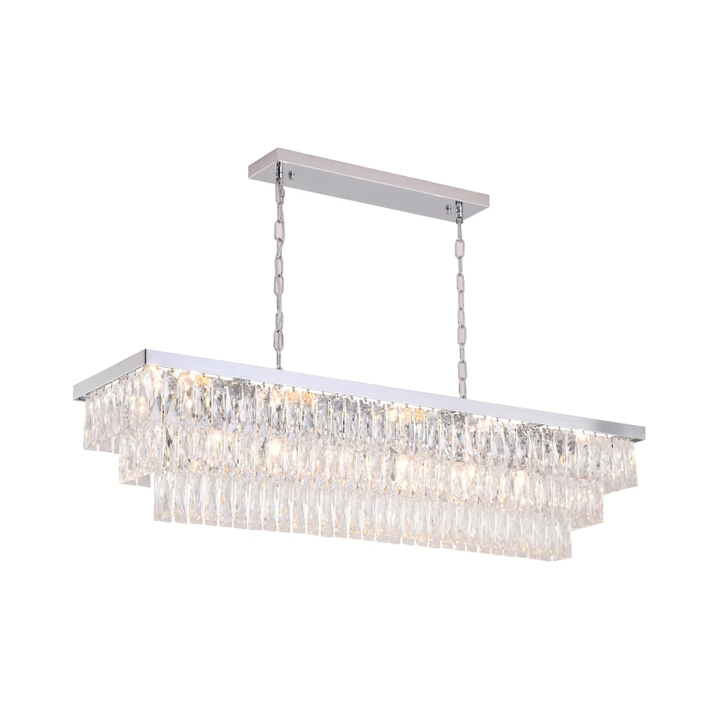 16 Light Chrome Metal Chandelier With Clear Crystal Accents