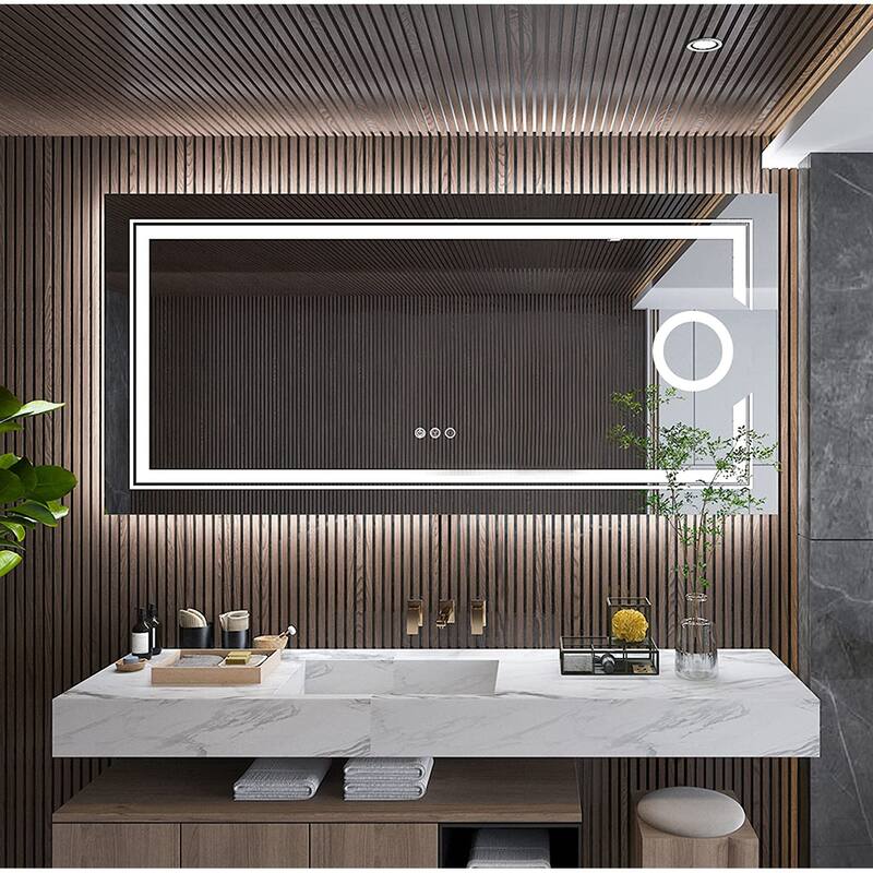 Extra Large Illuminated LED Bathroom Mirror with 3x Magnifier Demister - 48" x 24"