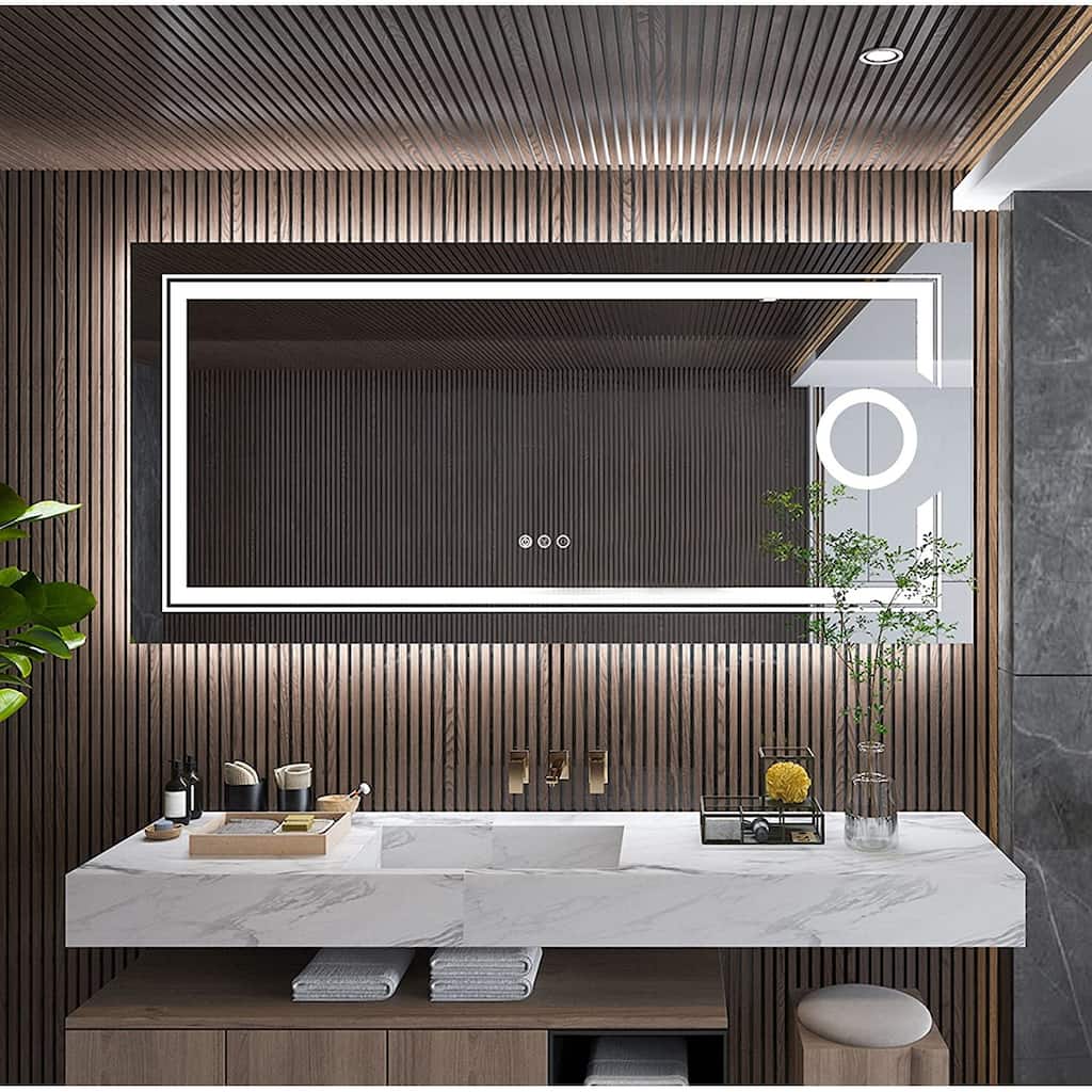 Extra Large Illuminated LED Bathroom Mirror with 3x Magnifier Demister - 48" x 24"