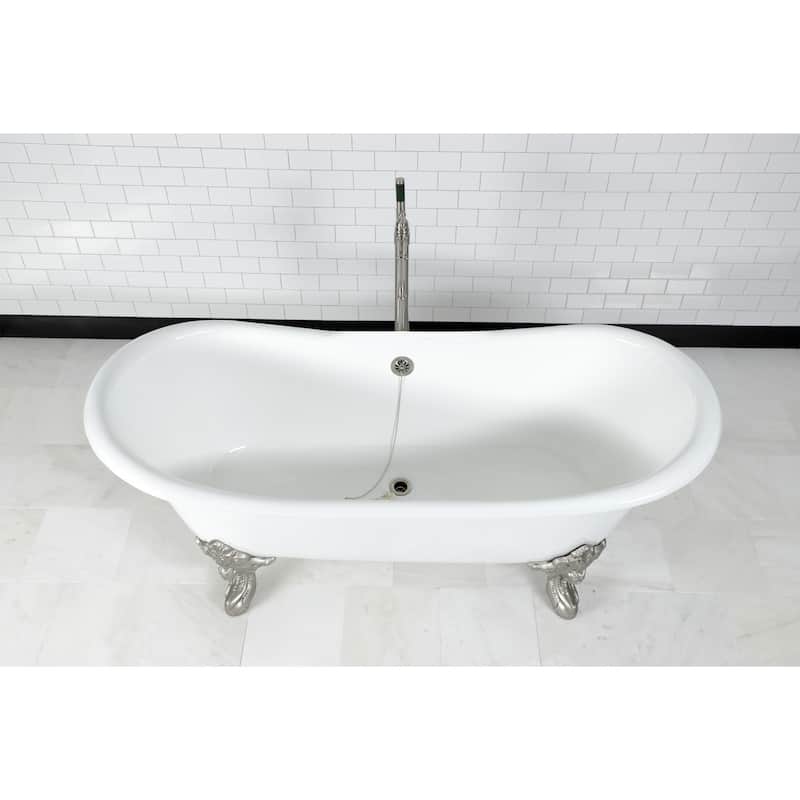 Kingston Brass Aqua Eden 72 Clawfoot Cast Iron Soaking Tub with Center