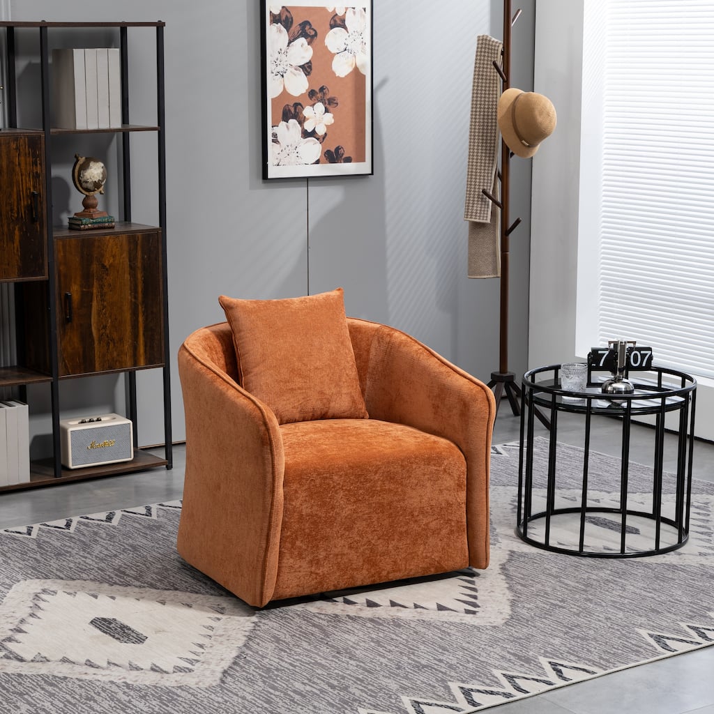 Mid Century Modern Accent Chair with Wood Frame, Upholstered,Swivel Chairs For Living Room Chairs with Waist Cushion