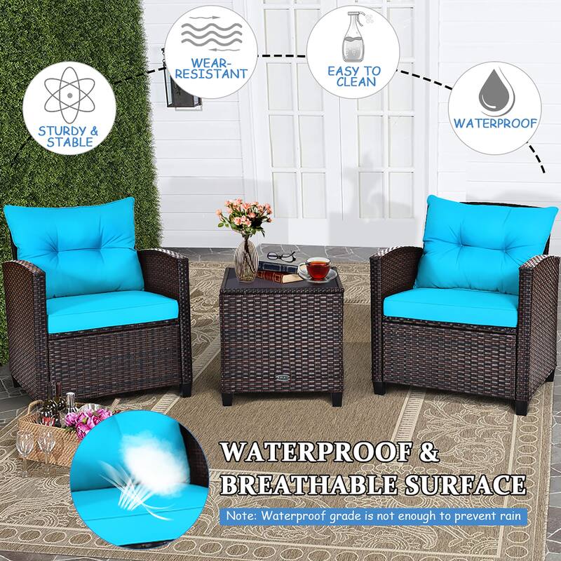 Costway 3PCS Patio Rattan Furniture Set Cushioned Conversation Set - See Details