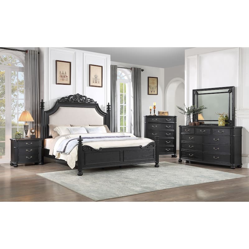 Aliana Black Fabric Upholstered Panel Bed