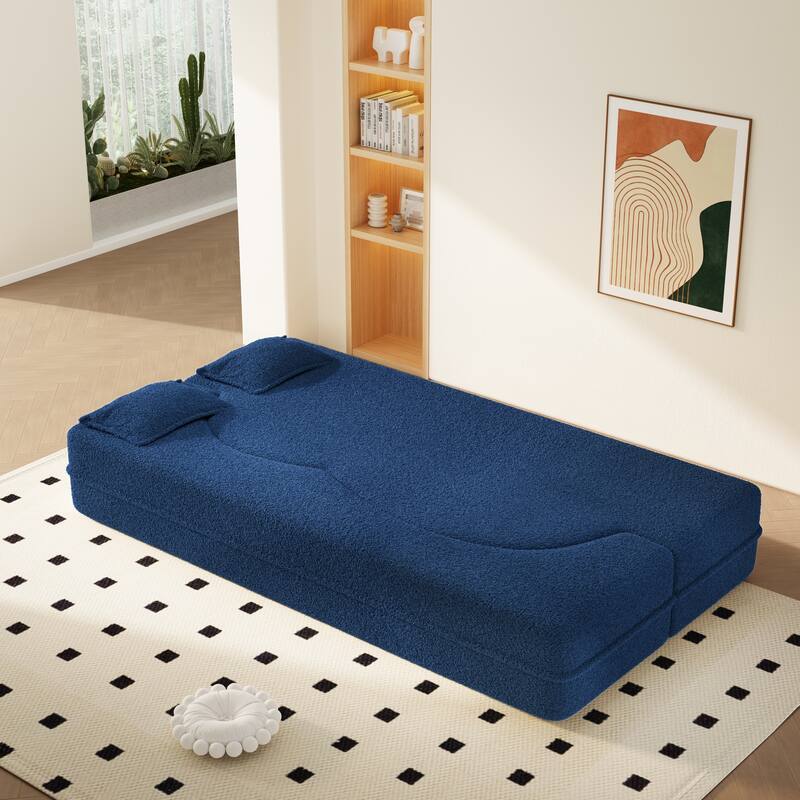 Modern 78.7" Floor Sofa With 2 Pillows For Small Pace Living Room, Convertible Sleeper Sofa Bed