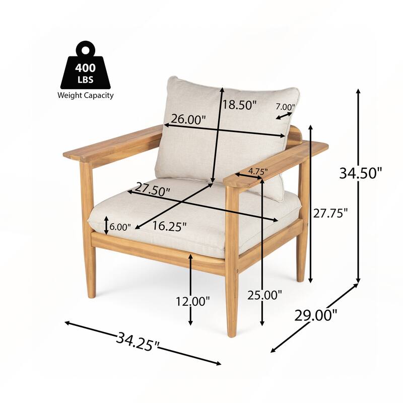 Outdoor Acacia Wood Lounge Chair Set of 2
