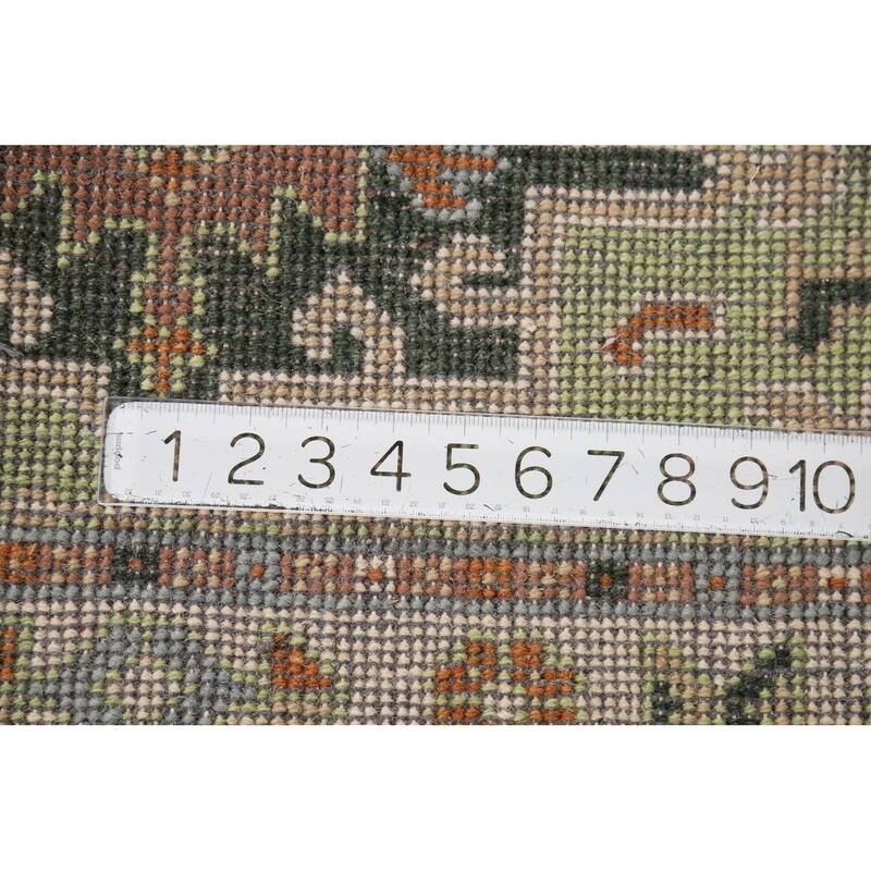 Light Green Geometric Khotan Indian Foyer Rug Hand-Knotted Wool Carpet - 2'11"x 5'0"