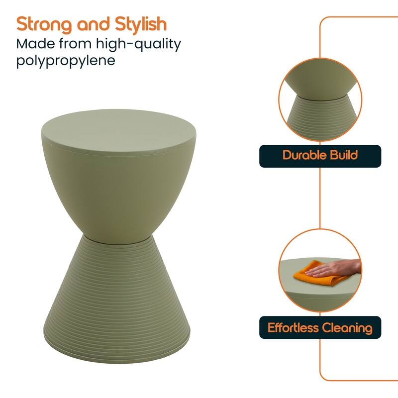 Boyd Modern Round Hourglass Accent Side Table - Drum Storage Table with Ribbed Base for Indoor/Outdoor