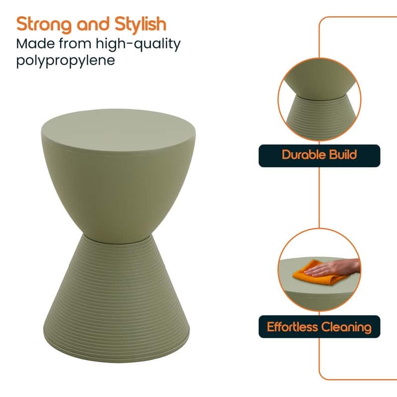 Boyd Modern Round Hourglass Polypropylene Drum Side Accent Table with Ribbed Design Base Storage for Indoor Outdoor Patio