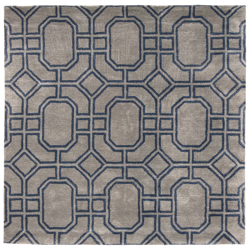 SAFAVIEH Handmade Soho Sharde N.Z. Wool/ Viscose Rug - 6' Square - Grey/Dark Blue